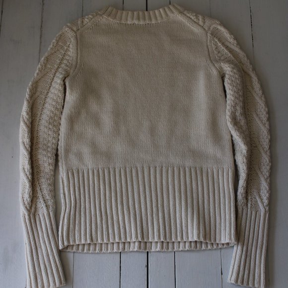 White Crewneck Pullover Cable Knit Sweater - Picture 6 of 8